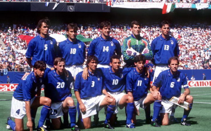 1994 World Cup Finals. New Jersey, USA. 23rd June, 1994. Italy 1 v Norway 0. The Italian team line up before the match
