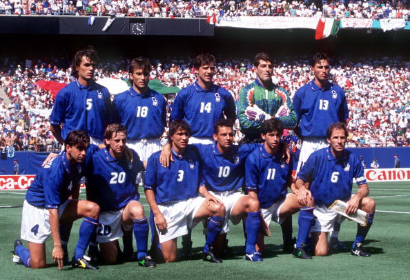 1994 World Cup Finals. New Jersey, USA. 23rd June, 1994. Italy 1 v Norway 0. The Italian team line up before the match