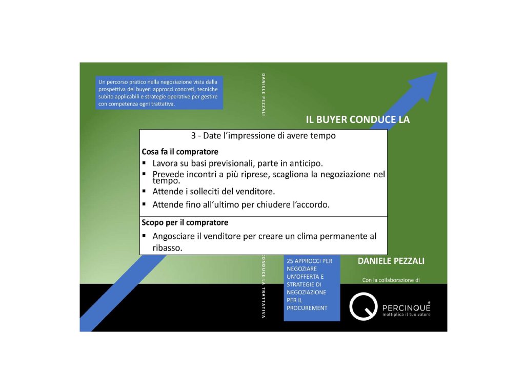 Dare l’impressione di avere tempo è una strategia sottile ma estremamente potente, perché rovescia l’asse emotivo della trattativa