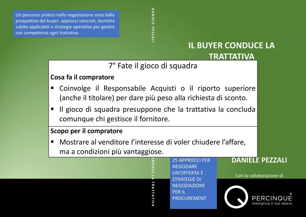 In una trattativa il buyer decide di fare il gioco di squadra per dare più importanza al business in gioco.